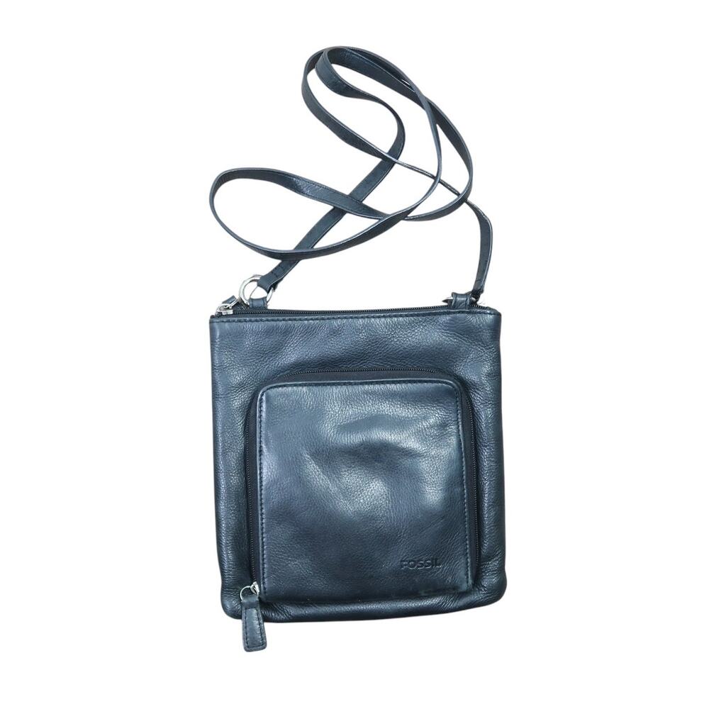 Fossil black leather small crossbody bag purse